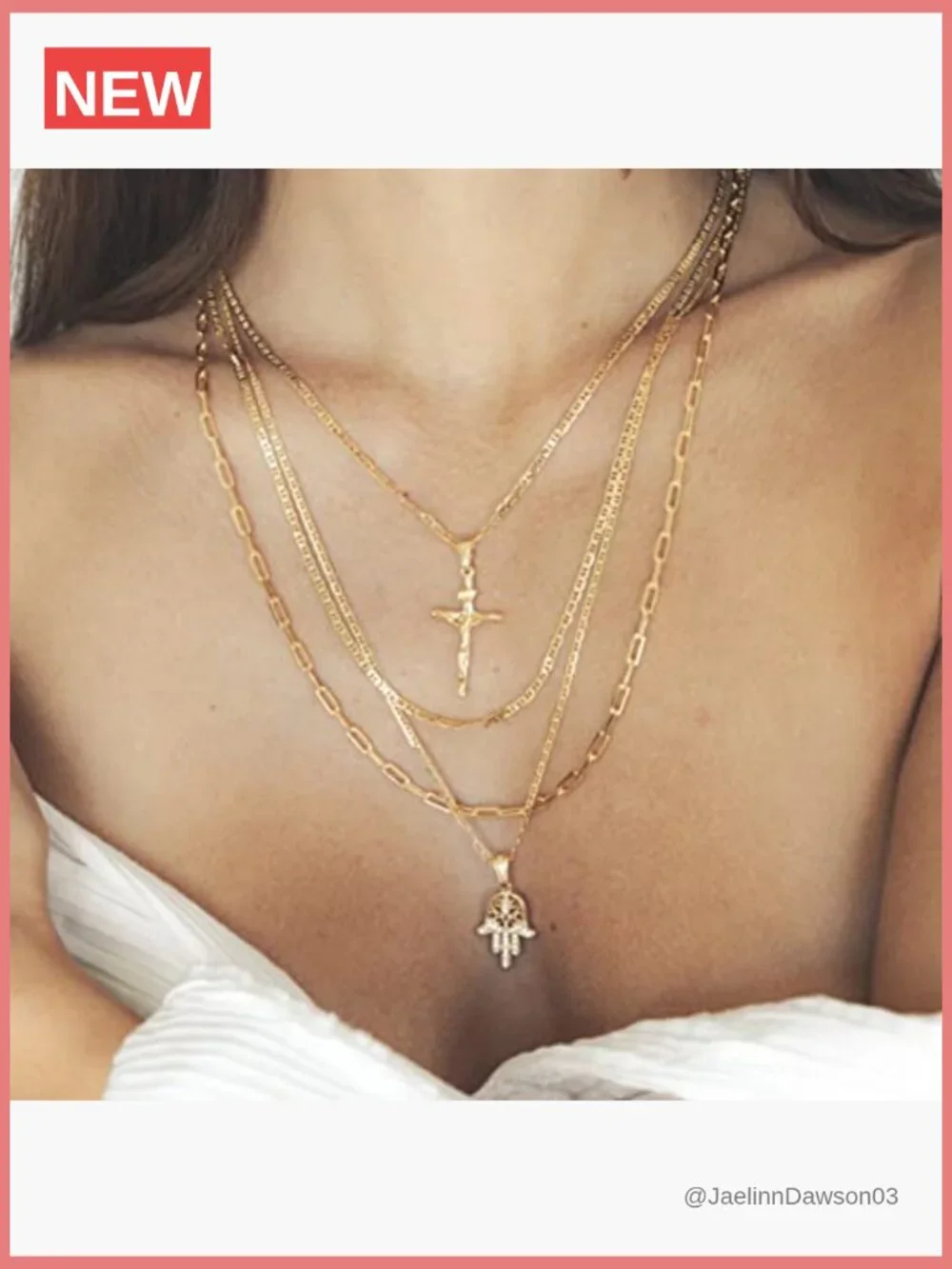 18K Gold Plated Flat Mariner Chain Necklace with Cross Pendant